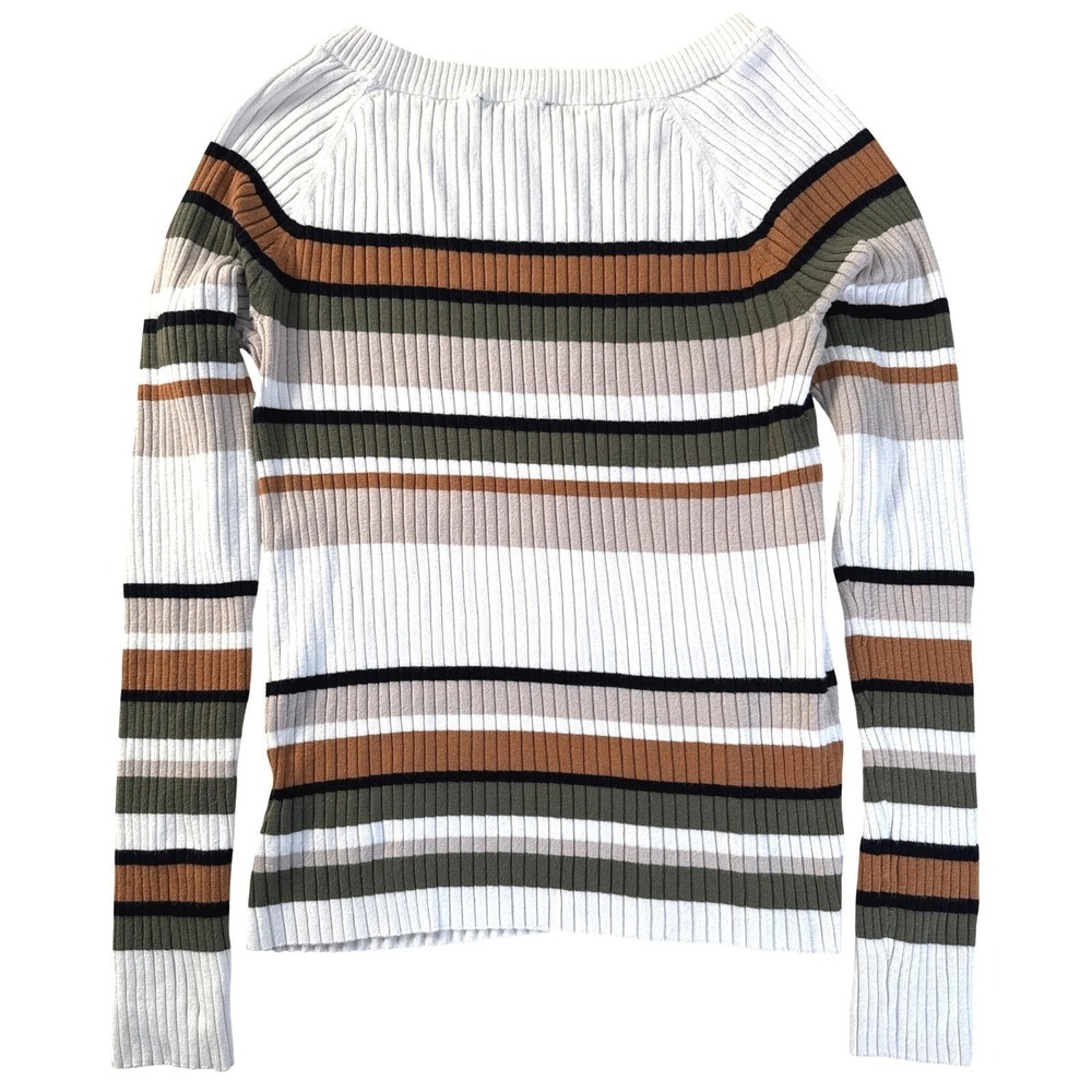 EXPRESS Women's Striped Ribbed Boat Neck Long Sleeve Sweater Top L Casual Career - Picture 9 of 10
